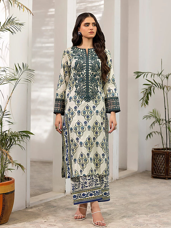 2PC Stitched Cross Hatch Embroidered Suit (PEC038)