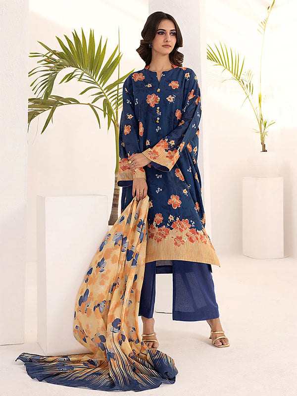 3PC Unstitched Lawn Printed  Suit