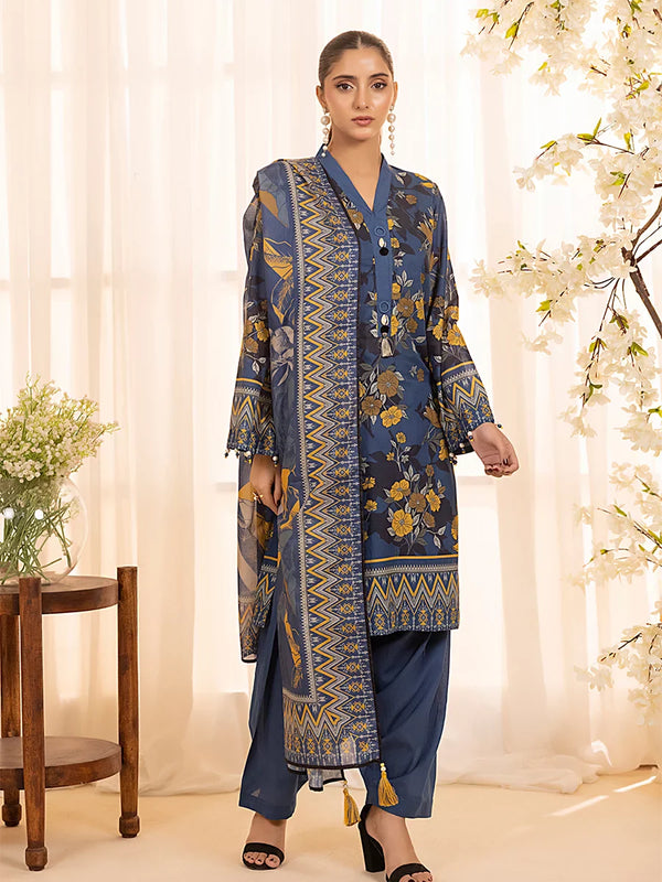 3PC Unstitched Lawn Printed Suit (P376)