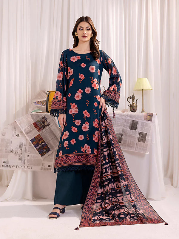 3PC Unstitched Lawn Printed  Suit