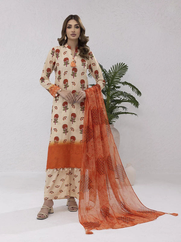 3PC UNSTITCHED PRINTKARI EMBROIDERED SUIT