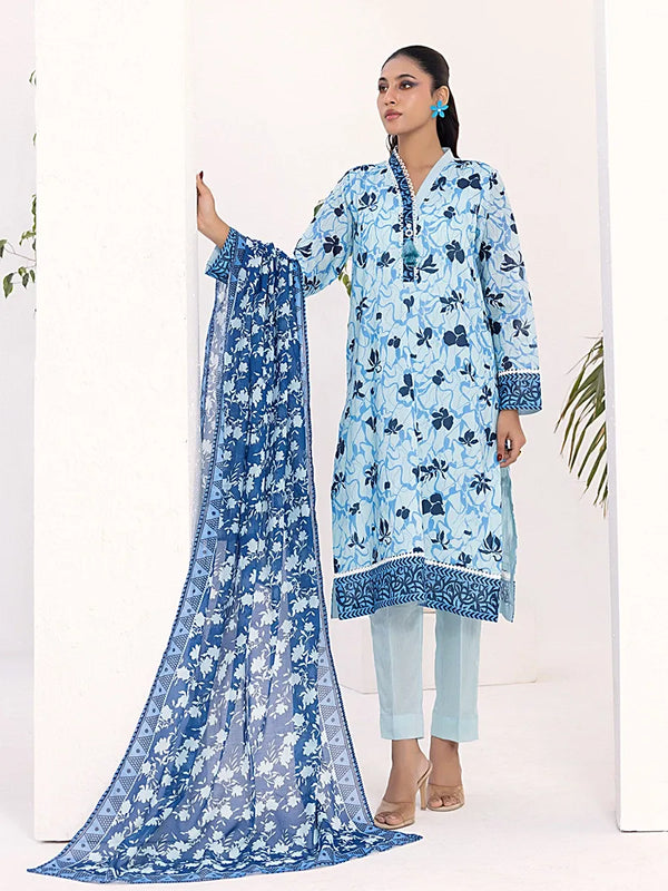 3PC Unstitched Lawn Printed  Suit
