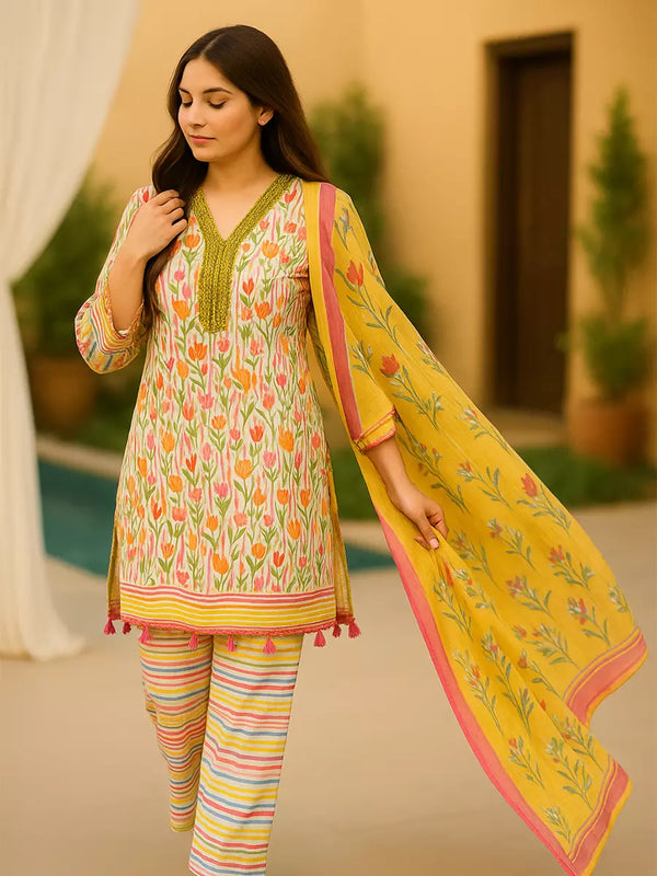 3PC Unstitched Printed Lawn Silk Suit (SUNS7ASI173)