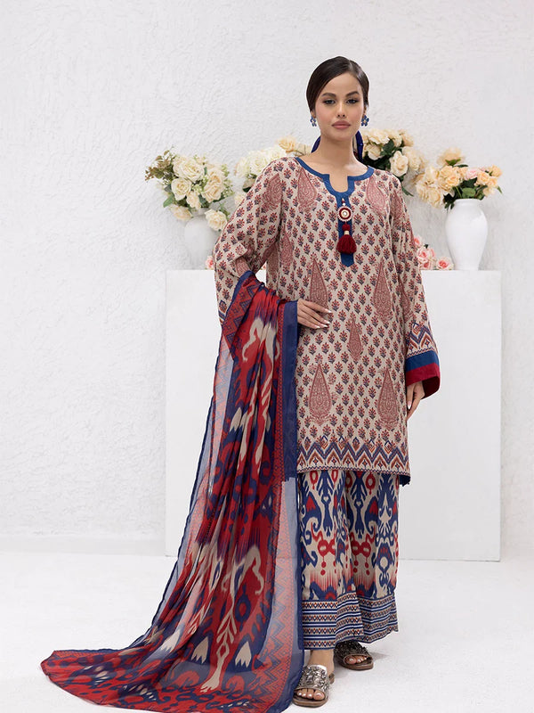 3PC Unstitched Printed Lawn Silk Suit (ASI079)