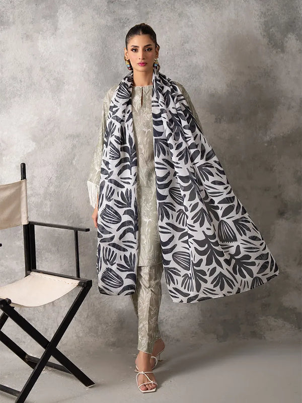 3pc Unstitched - Printed Lawn Silk Suit (ASI028)