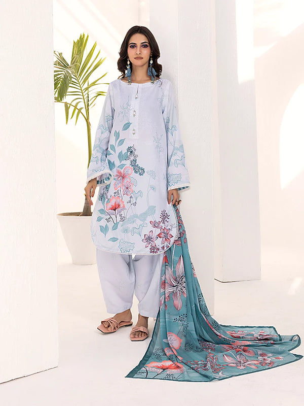 3PC Unstitched Printed Lawn Silk Suit (ASI099)
