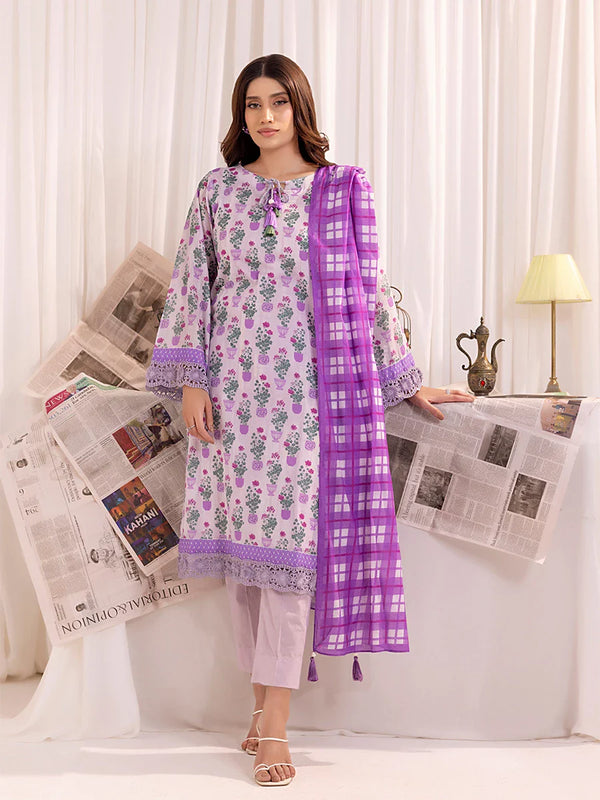 3PC Unstitched Lawn Printed  Suit