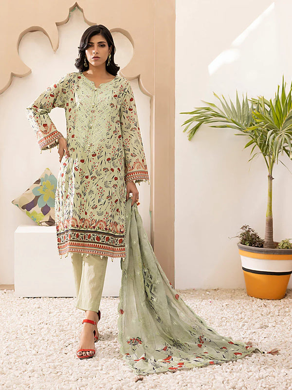 3PC Unstitched  Embriodered Lawn Printed Suit