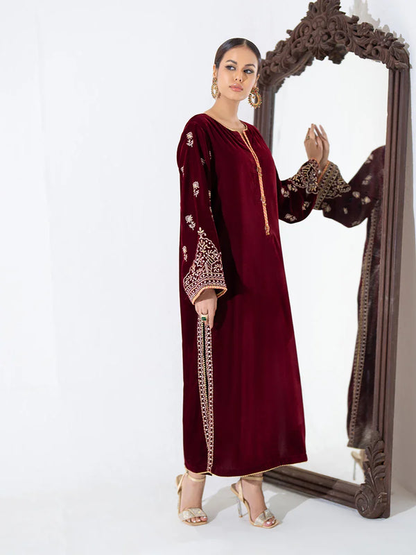 2PC Stitched Embroidered Velvet Dress