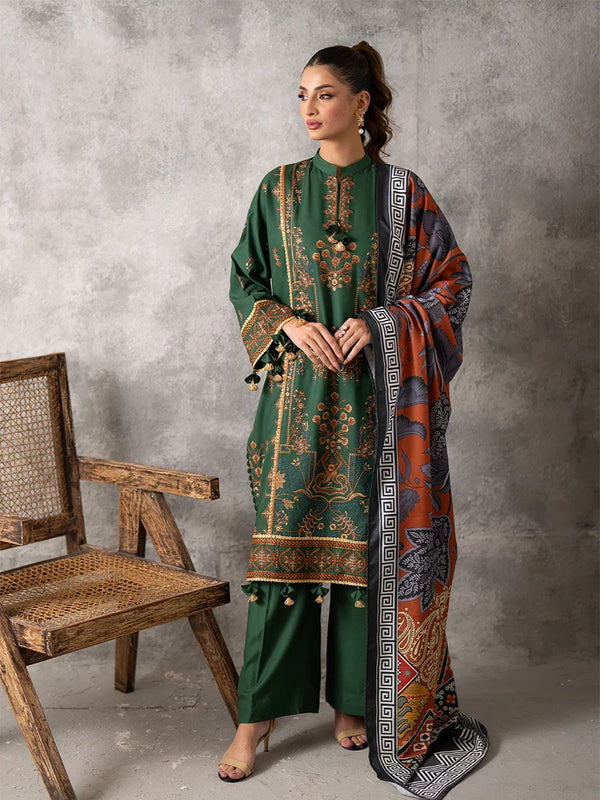 3PC UNSTITCHED EMBROIDERED LUXURY COTTEL SUIT