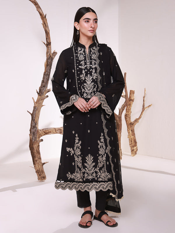 MONOCHROME EMBROIDERED LAWN SILK SUIT