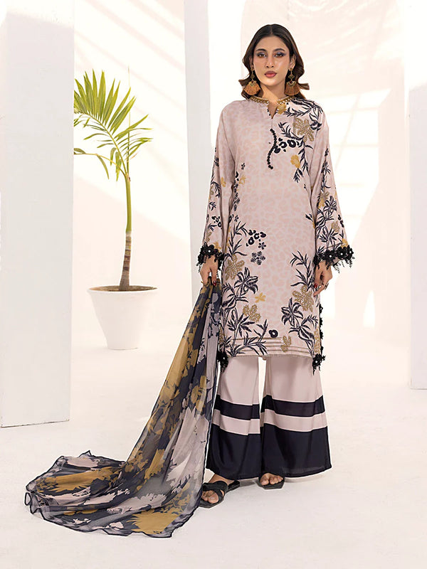 3PC Unstitched Printed Lawn Silk Suit (ASI109)