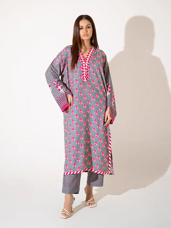 2PC Stitched Printed Cottel  Dress (AP078)