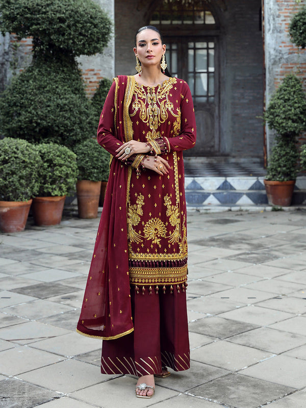 3PC STITCHED FESTIVE FORMAL CHIFFON EMBROIDERED SUIT