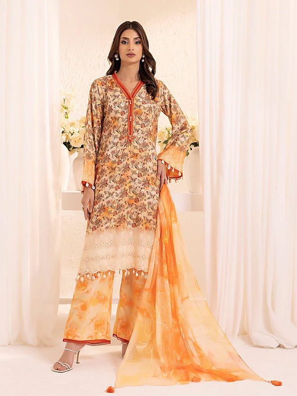 3PC UNSTITCHED PRINTKARI EMBROIDERED SUIT (CK016)