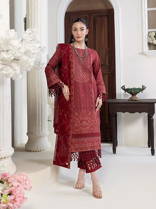 3PC Unstitched Embroidered Lawn Suit (P102)
