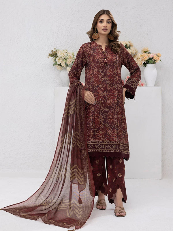 3PC Unstitched Printed Lawn Silk Suit (ASI069)