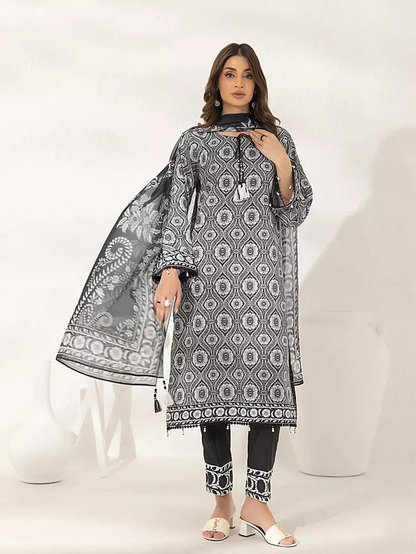 3PC Unstitched Printed Lawn Silk Suit (ASI297)