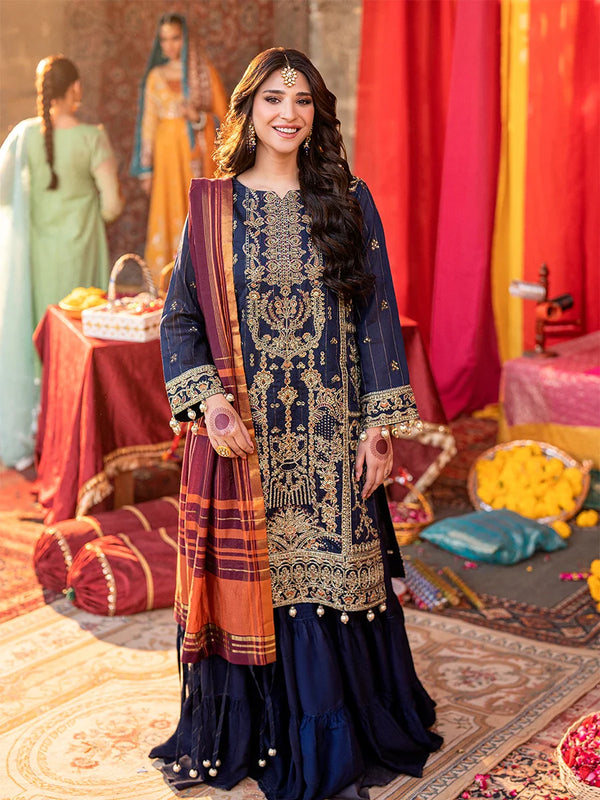 3Pc Unstitched Festive Embroidered Suit (NO023)