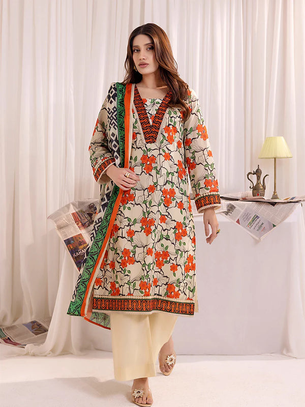 3PC Unstitched Printed Lawn Suit