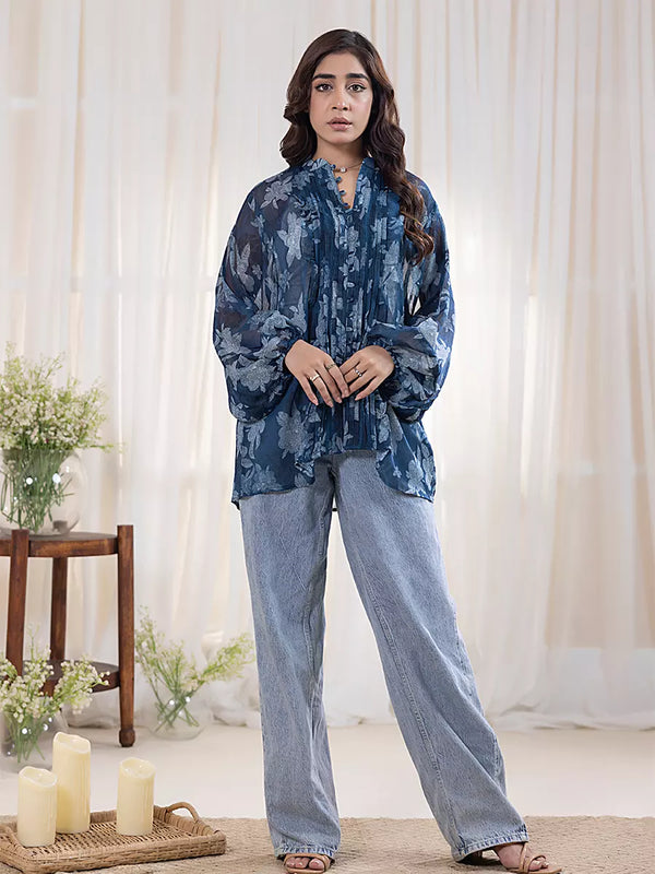 1Pc Stitched Chiffon Printed Shirt