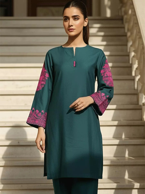 2PC Stitched Cotton Net Embroidered Suit (AIZPEC306)