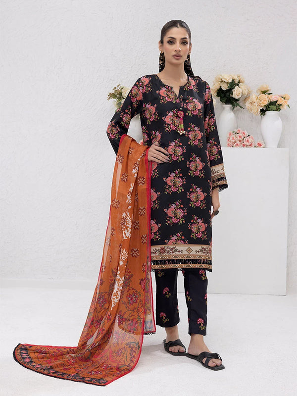 3PC Unstitched Printed Lawn Silk Suit (ASI082)