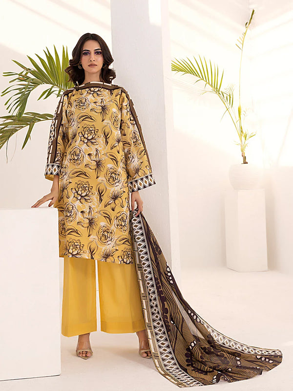 3PC Unstitched Lawn Printed  Suit