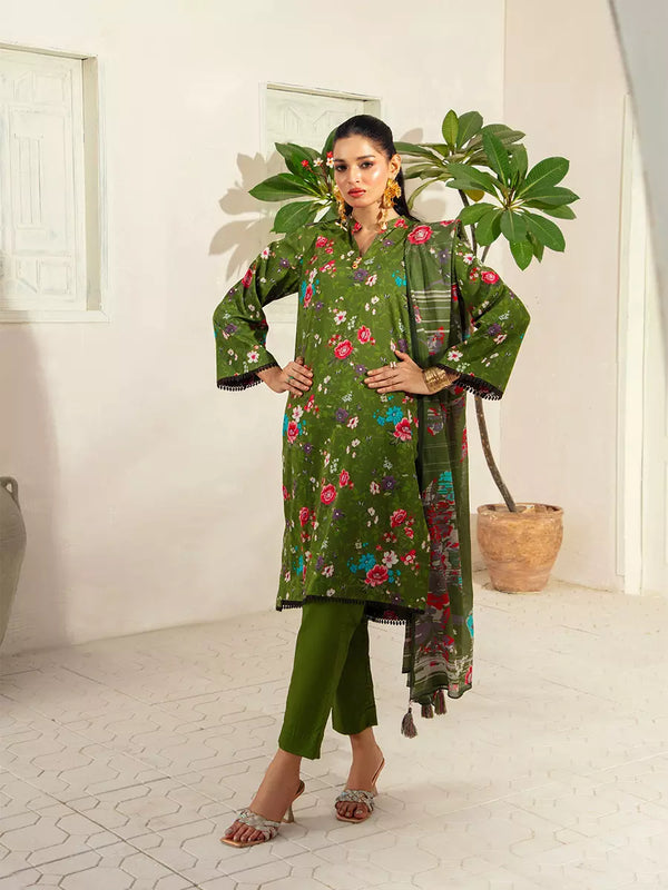 3PC Unstitched  Bana Dora Printed Suit (P286)