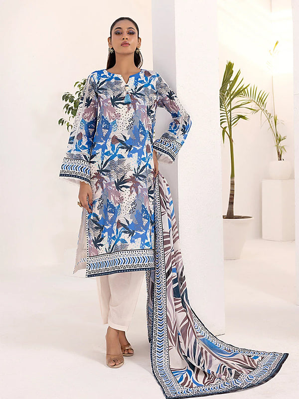 3PC Unstitched Lawn Printed  Suit
