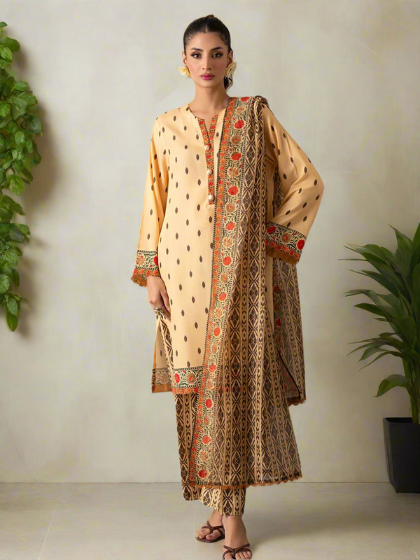 3pc Unstitched - Printed Lawn Silk Suit (ASI027)