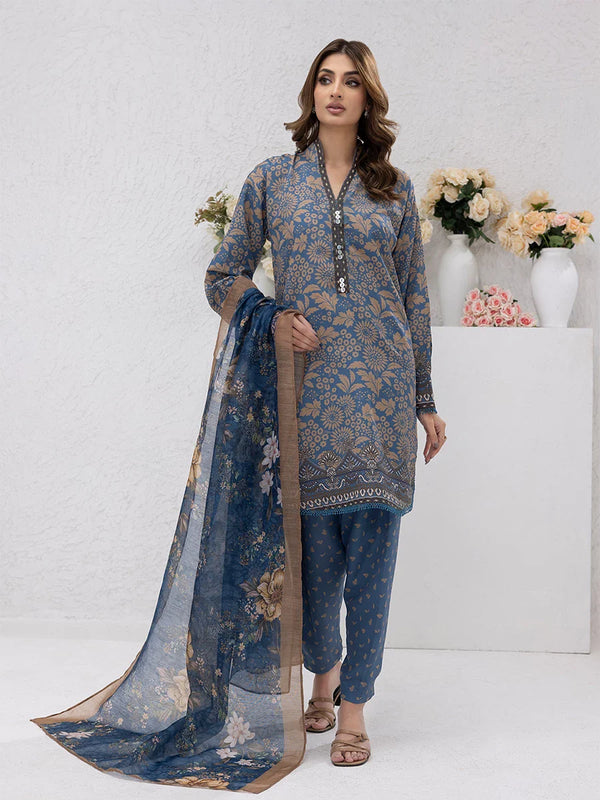 3PC Unstitched Printed Lawn Silk Suit (ASI073)
