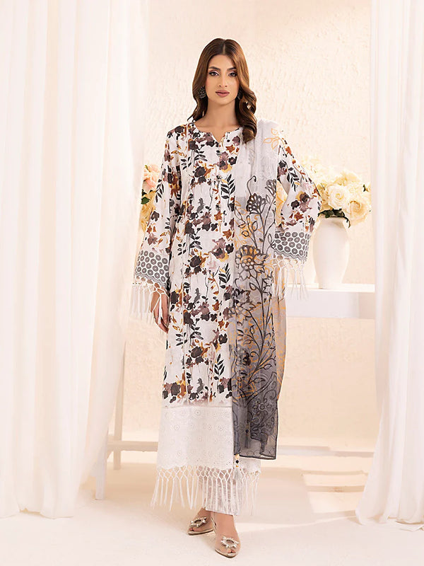3PC UNSTITCHED PRINTKARI EMBROIDERED SUIT (CK014)