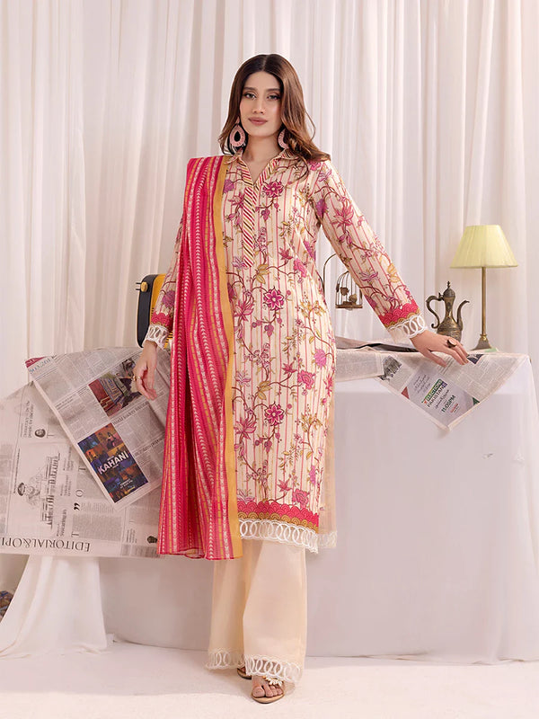 3PC Unstitched Printed Lawn Suit