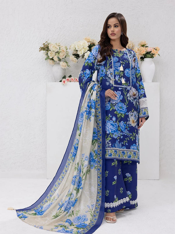 3PC Unstitched Printed Lawn Silk Suit (ASI075)