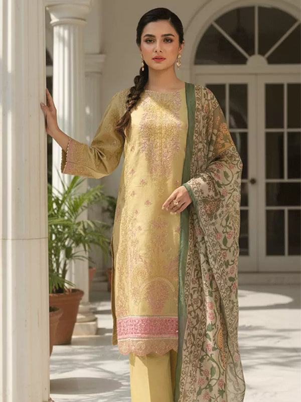 3PC Stitched Cotton NET Embroidered Suit (SPL3PEF121)