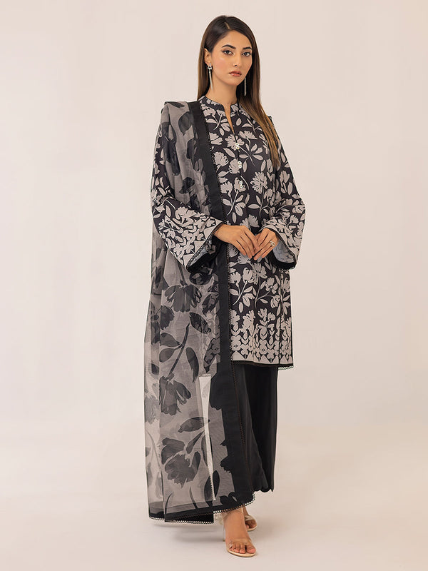 MONOCHROME DIGITAL PRINTED LAWN SILK SUIT (ABW003)