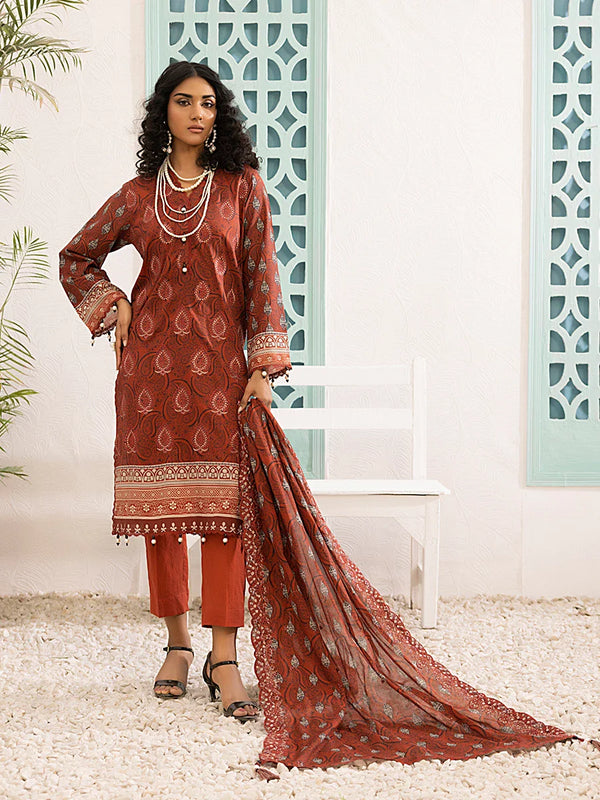 3PC Unstitched  Embriodered Lawn Printed Suit