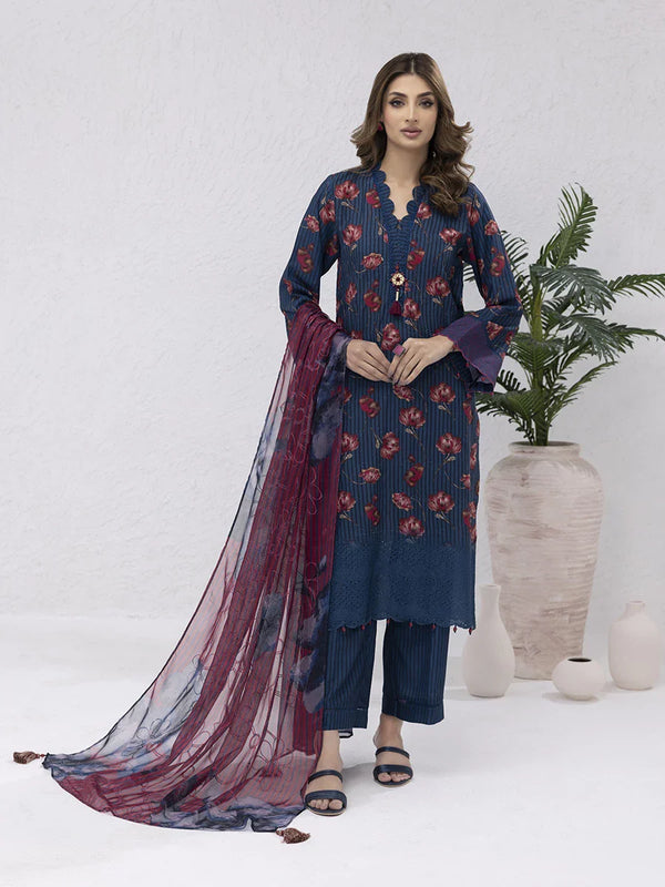 3PC UNSTITCHED PRINTKARI EMBROIDERED SUIT