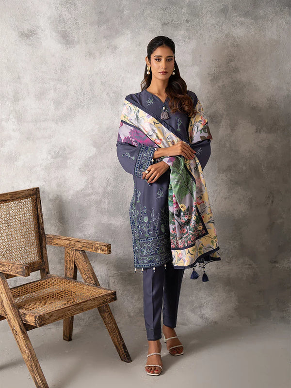 3PC UNSTITCHED EMBROIDERED LUXURY COTTEL SUIT