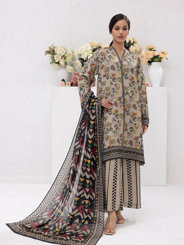 3PC Unstitched Printed Lawn Silk Suit (ASI085)