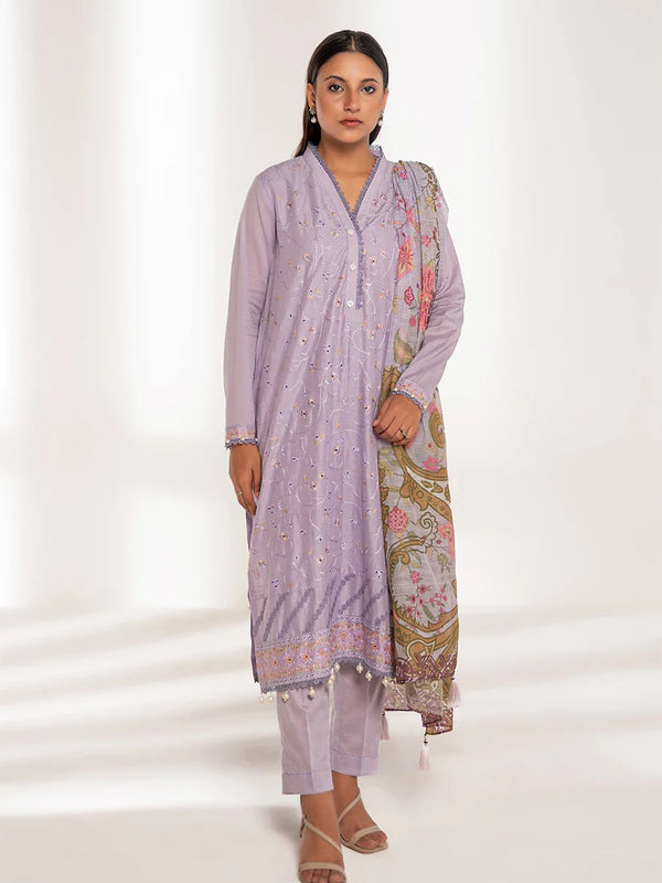 3PC EMBROIDERED LAWN SUIT (ALM036)