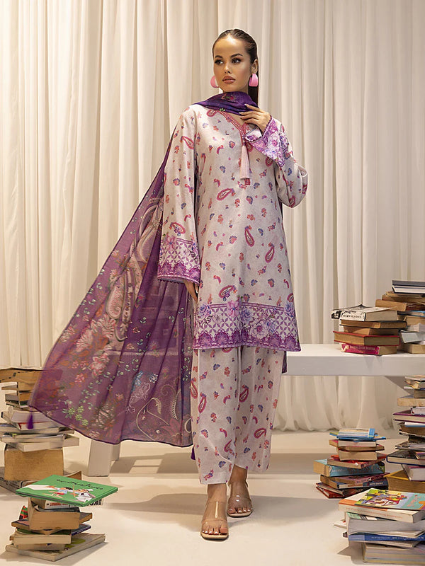 3pc Unstitched - Printed Lawn Silk Suit (ASI017)