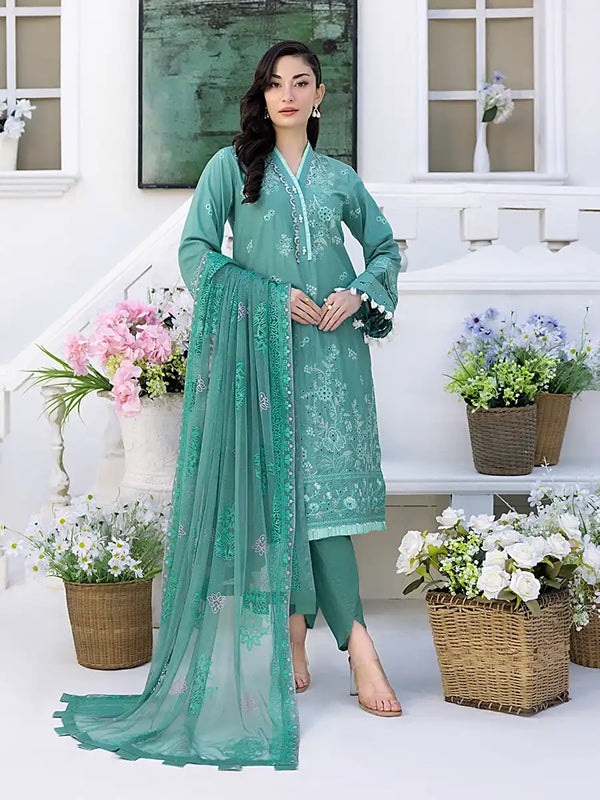 3PC Unstitched Embroidered Lawn Suit (P103)