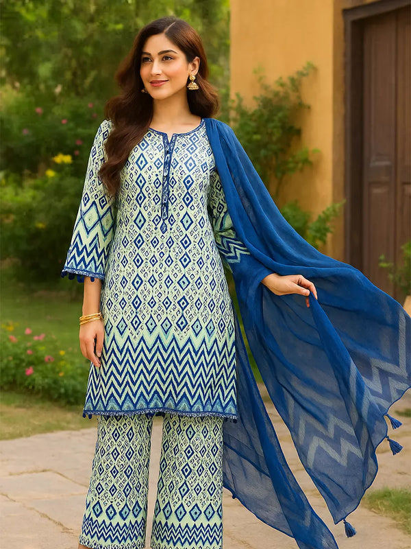 3PC Unstitched Printed Lawn Silk Suit (SUNS7ASI167)