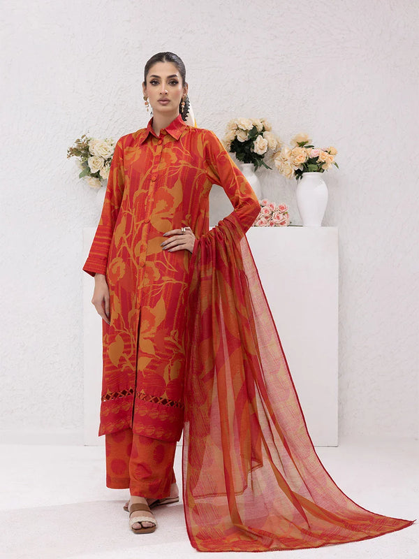 3PC Unstitched Printed Lawn Silk Suit (ASI087)