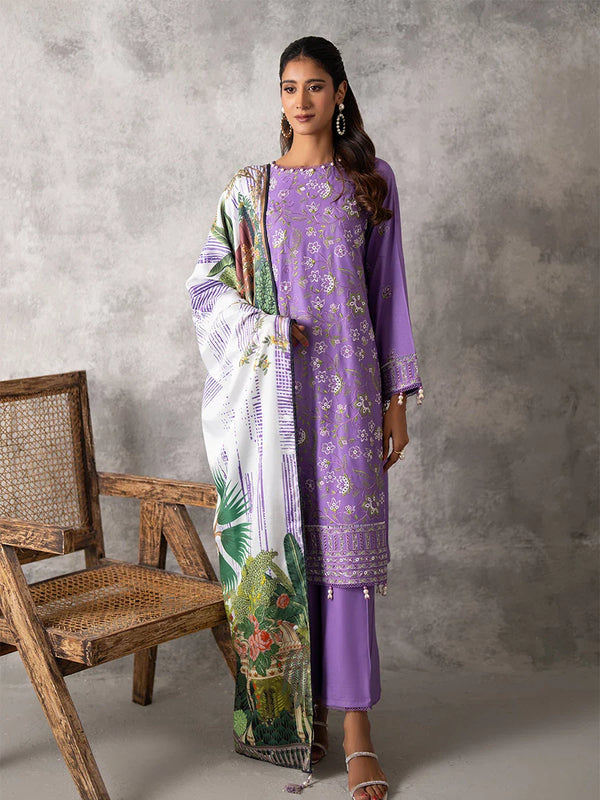 3PC UNSTITCHED EMBROIDERED LUXURY COTTEL SUIT
