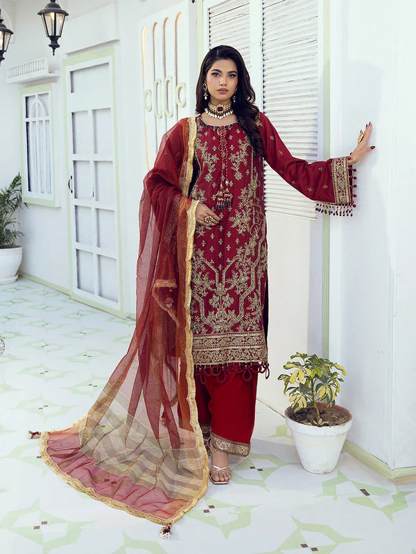 3PC Unstitched Festive Embroidered Suit (NO008)