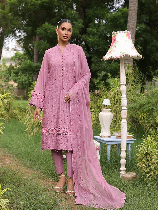 3PC STITCHED CHIKANKARI CAMBRIC EMBROIDERED SUIT (CK003)