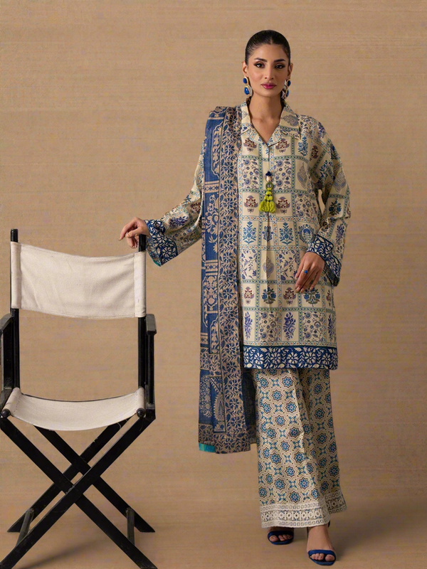 3PC Unstitched Printed Lawn Silk Suit (ASI034)